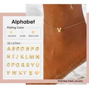 Cavigliera In Acciaio Inossidabile Minimalista Con Lettera Iniziale Per Donna Ciondolo A Cuore Alfabeto Personalizzato Cavigliera Regolabile Da Spiaggia Estiva Gioielli
