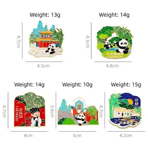 Chengdu souvenir panda enamel fridge magnets set featuring Wuhou Temple and local landmarks