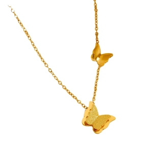 Elegant rose gold butterfly pendant necklace with matte and polished finishes on O-chain