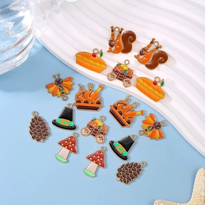 Thanksgiving Enamel Alloy Pendants Turkey Pumpkin Pine Cone Charms For DIY Bracelet Necklace Autumn Holiday Jewelry Making Accessories