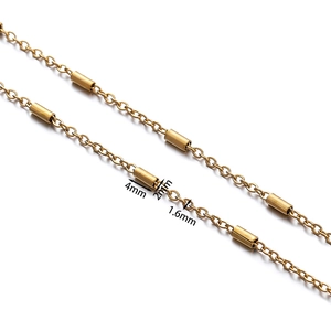 Detail of 18K gold plated stainless steel chain with 4mm cylinder beads and 1.6mm link width