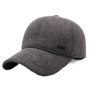 Men's dark gray wool blend baseball cap with Daria logo and ear protection for winter