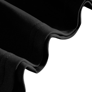 Macro shot of breathable black mesh fabric with reinforced double-needle stitching detail
