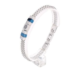 Double-layer stainless steel anchor bracelet with navy weave and nautical helm charms