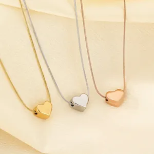 Heart Pendant Necklace Stainless Steel Snake Chain Minimalist Elegant Polish Jewelry For Women