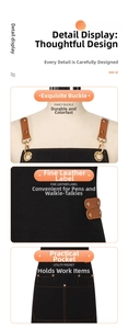 Detail of heavy-duty canvas apron with metal buckles and reinforced double pockets