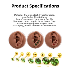 Detailed size chart of titanium steel zircon ear studs with screw back closure measurements