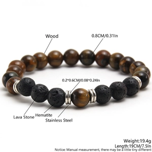 Pulsera para hombre de ojo de tigre, piedra de lava negra y cuentas de hematita