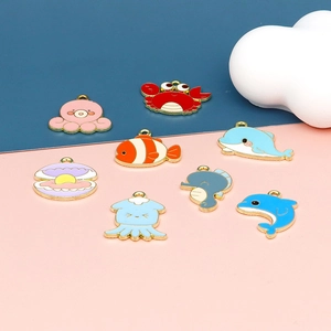 Colorful marine animal alloy enamel charms for DIY necklaces featuring dolphins and shells