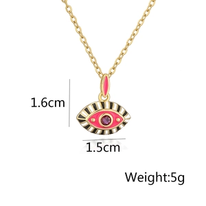 Detail view of Bohemian evil eye pendant showing dimensions 1.6x1.5cm and 5g weight