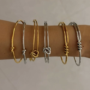 Bracelet Jonc À Nœud En Acier Inoxydable Minimaliste Style Français Géométrique Bijoux Pour Femmes Élégant