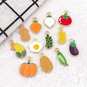 Set of 12 colorful enamel fruit and vegetable charms for DIY jewelry making and crafts