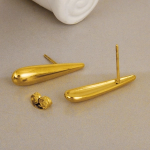 Minimalist 304 stainless steel gold water drop earrings with sleek mirror finish