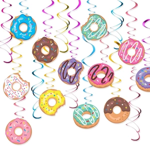 Décorations de fête donuts colorés avec glaçages variés et spirales pour décoration d'anniversaire