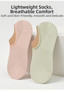 Detail of ultra-thin mesh knit cotton invisible boat socks with breathable texture