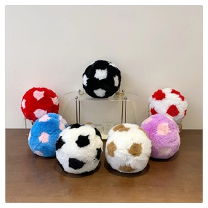 Ball Shaped Plush Crossbody Bag Faux Fur Soccer Cow Pattern Metal Chain Shoulder Handbag For Women Cute Trendy