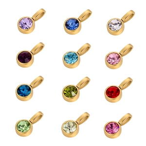 Birthstone Charms Pendants Stainless Steel Round Colorful Rhinestone For DIY Necklace Bracelet Jewelry Making