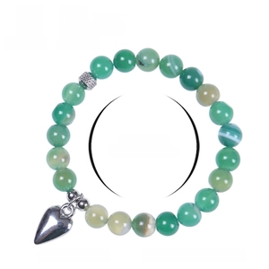 8mm green striped agate stone bracelet with silver heart charm and message card