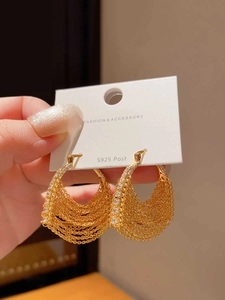 Macro des boucles d'oreilles à franges dorées 18k avec zircons sur tiges en argent S925