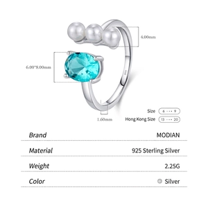 S925 sterling silver open ring with turquoise stone and pearl, weight 2.25g