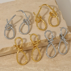 Stainless Steel Knot Earrings Minimalist Geometric Polished Vacuum Plated Trendy Statement Jewelry For Women