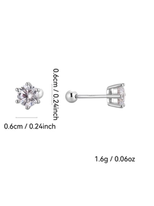 Detailed view of S925 silver hexagram earrings with zircon stones and screw back