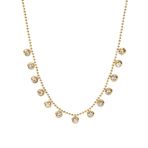 French style gold beaded fringe necklace with white zircon pendants for women