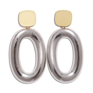 Minimalist 18k gold plated square stud and silver oval geometric earrings for women