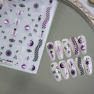 Purple Constellation Nail Art Stickers 3D Embossed Relief Butterfly Star Moon Mysterious Gothic DIY Manicure Decals For Women