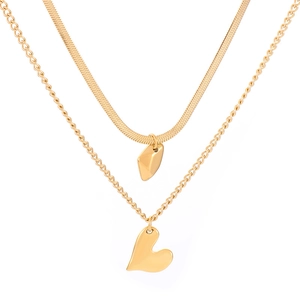 French style gold layered stainless steel necklace with heart and diamond charms