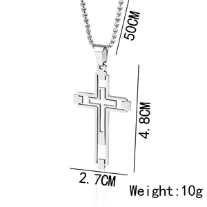 Polished stainless steel hollow cross necklace with dimensions 4.8cm height and 50cm chain