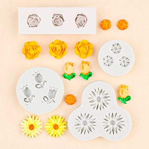 Blumen-Silikonformen-Set mit Rosen und Gänseblümchen für DIY-Torten-Backdekorationen