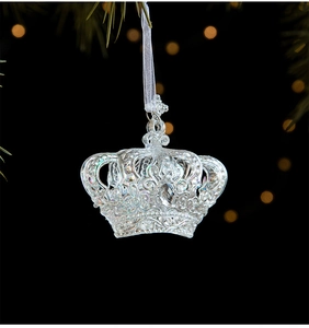 Exquisite crystal crown ornament with water drop diamond and elegant silk ribbon hanging
