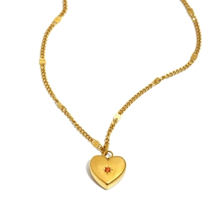 18K gold plated stainless steel heart pendant necklace with starburst zircon setting
