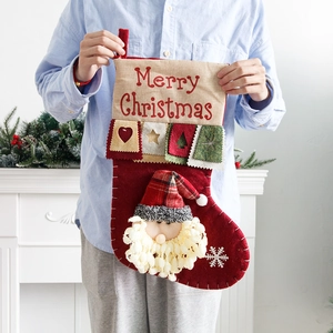 Large Merry Christmas stocking with Santa Claus 3D decor and festive patterns