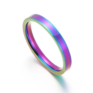 Minimalist rainbow plated stainless steel ring with a smooth 3mm rounded band for men