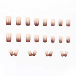 Gradient amber brown press-on nails with silver glitter and star accents 24pcs set