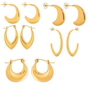 Irregular golden stainless steel earrings set featuring minimalist geometric designs