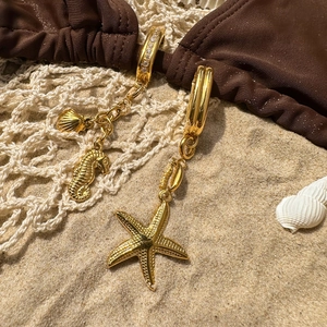 Ocean Starfish Shell Jewelry Charm Stainless Steel Golden Beach Theme Bikini Connector Pendant DIY Accessories