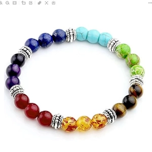 Lava stone leather bracelet with seven chakra natural stones and vintage silver spacers