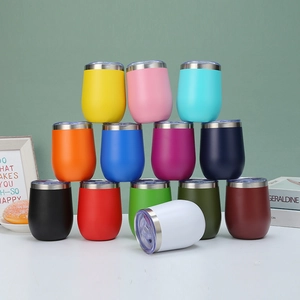 Detailed collection of 12oz stainless steel vacuum insulated wine tumblers in vibrant colors