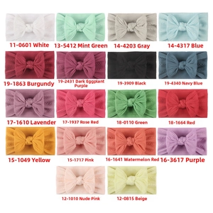 Color chart of 18 soft jacquard nylon baby headbands with large ribbed knit bows