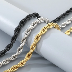 Three-color set of 10mm stainless steel twist chain bracelets in gold, silver, and black