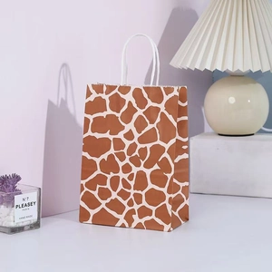 Sac cadeau en papier kraft à motif animal avec poignée blanche pour fêtes et shopping