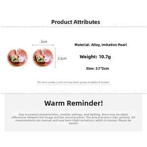 Detailed specs of floral pearl earrings featuring alloy material and 10.7g weight