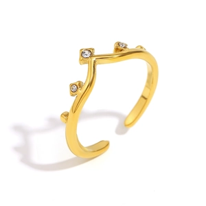 French vintage 18K gold plated open ring with four white zircon crown crystals