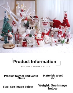 Handmade wool felt Christmas figurines including Santa, reindeer, and snowmen set