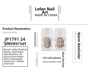 Kit détaillé de 24 faux ongles french manucure vert et blanc avec colle et boîte incluse