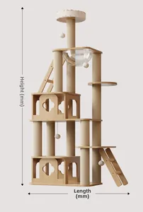 Detailed dimension guide showing the height and length of the solid wood cat tree
