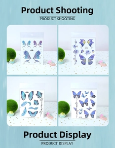 Set of colorful glitter butterfly tattoo stickers with blue and purple gradient designs